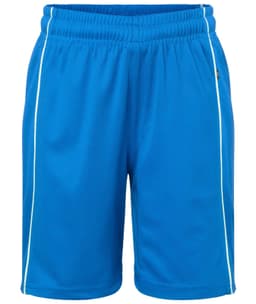 Bright blue sports shorts for juniors, featuring an elastic waistband and white side detailing. Includes a logo.