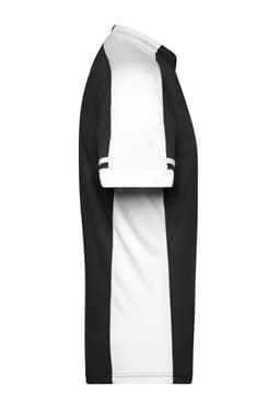 A half-zip men's bike shirt featuring black and white colours with a sporty design and a logo.