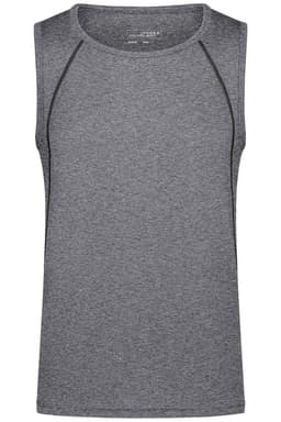 A grey men's sports tank top with a classic sleeveless design and a logo on the label.