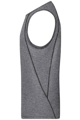 A grey men's sports tank top with a sleeveless design and a logo. Suitable for athletic wear.