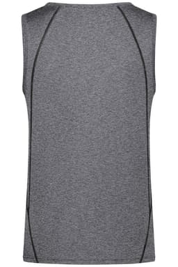A grey men's sports tank top featuring a simple design with contrasting side panel detailing and a logo.