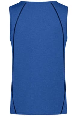 A blue men's sports tank top featuring a simple design with contrasting seams and a logo.