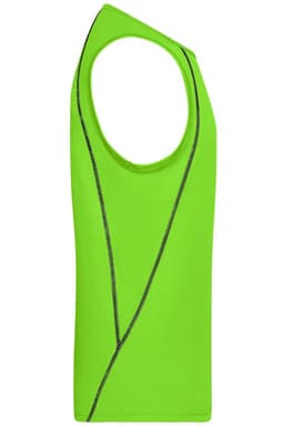 A men's sports tank top in vibrant green with a unique design and features a branded logo.