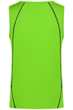 A bright green men's sports tank top featuring a sleek design with contrasting stitching. It has a logo.