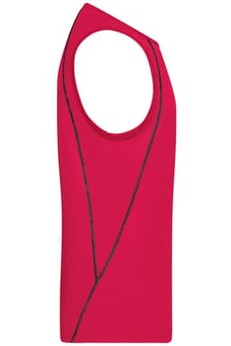 A red men's sports tank top with a sleeveless design and contrasting seam detail. It features a logo on the side.