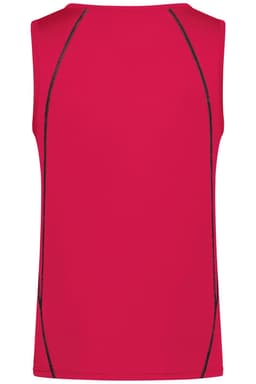 A red men's sports tank top with contrasting black stitching, featuring a simple design and no visible logos.