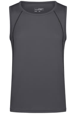 A grey men's sports tank top with a simple design and a logo on the front.