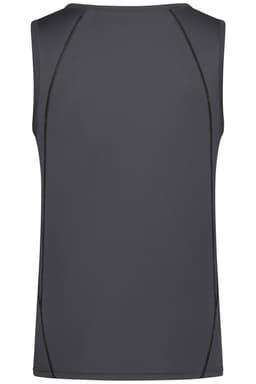 A men's sports tank top in dark grey with a simple design and contrasting seam details. Features a logo.