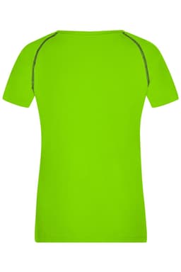 A bright green ladies sports T-shirt with short sleeves and a seamless design. Features a logo on the back.