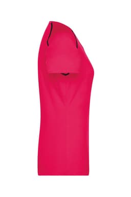 A pink ladies sports T-shirt with short sleeves and a fitted design, featuring a contrasting trim.