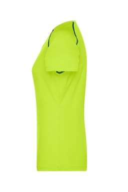 A ladies sports T-shirt in bright yellow with short sleeves and a fitted design, featuring a logo.