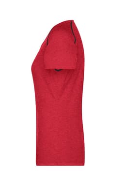 A red ladies sports t-shirt featuring a fitted design and short sleeves, with contrasting trim.