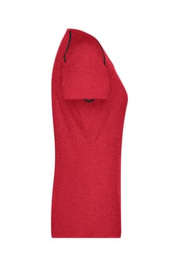 A red ladies' sports t-shirt with short sleeves and a fitted design. It features a logo on the front.