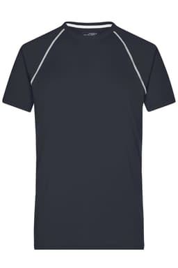 A men's sports t-shirt in dark navy with a contrasting trim. It features short sleeves and a logo.