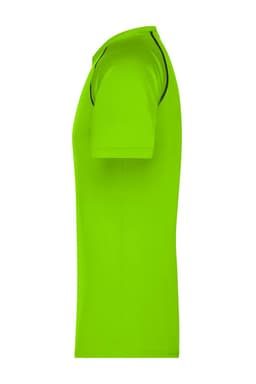 A bright lime green men's sports T-shirt with short sleeves and contrasting black details. Features a logo.