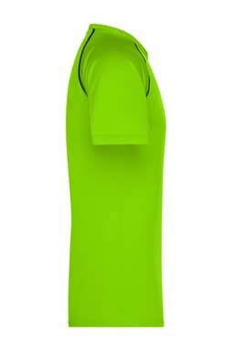 A men's sports T-shirt in vibrant lime green with contrasting black trim and a logo.
