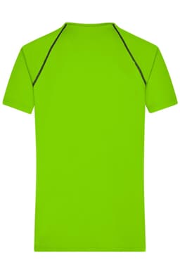 A bright green men's sports T-shirt featuring a simple design and contrasting detailing on the seams.
