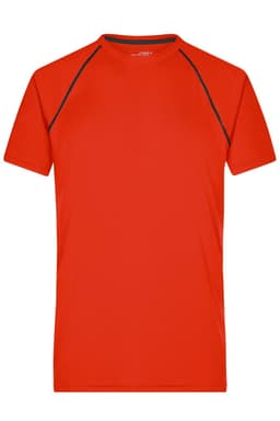 A red men's sports T-shirt with contrasting seams and a simple design. It features a logo on the side.