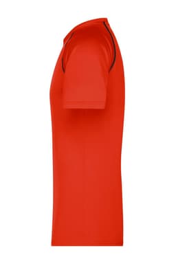 A red men's sports t-shirt featuring a smooth fit and black accent details, with a logo on the front.