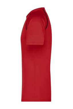 A red men's sports T-shirt with short sleeves and contrasting trim. It features a logo on the front.