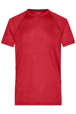 A red men's sports T-shirt with raglan sleeves and a branded logo.