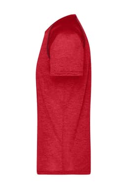 A red men's sports T-shirt with short sleeves and a relaxed fit, featuring a logo on the front.