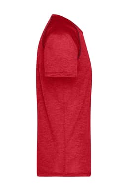 A red men's sports T-shirt with short sleeves and a plain design, featuring a logo on the chest.