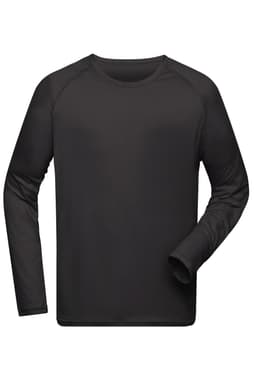 A long-sleeved men's sports shirt in black with a logo. Suitable for casual or athletic wear.