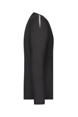 A men's long sleeve sports shirt in black, featuring a logo and a sleek, fitted design.