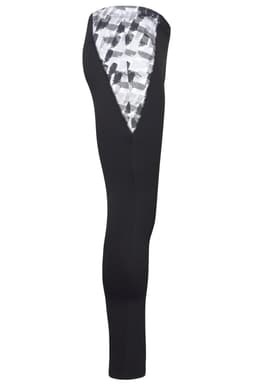 Men's sports tights in black with a patterned grey section on the back. Features a logo on the waistband.