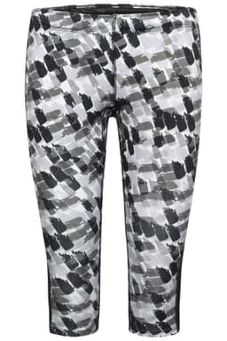 Ladies' 3/4 tights in a grey and black abstract pattern, featuring a logo on the waistband.
