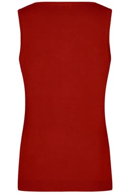 A red ladies v-neck vest with a fitted design, showcasing a sleeveless back view. It has a subtle logo.