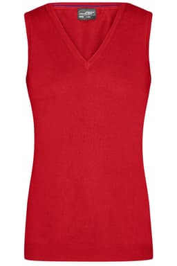 A red ladies V-neck vest from the knitted jumpers category. It features a branded label.