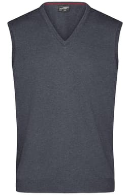 A grey men's v-neck vest with a sleeveless design, featuring a subtle texture and a logo label.