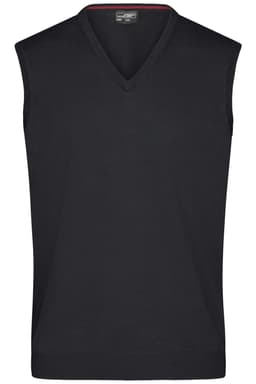A sleeveless men's V-neck vest in black, featuring a simple, classic design and a logo.