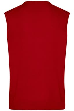 A red men's V-neck vest with no sleeves, featuring a simple design and a logo.