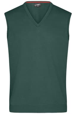 A men's v-neck vest in dark green with a sleeveless design and a subtle logo.