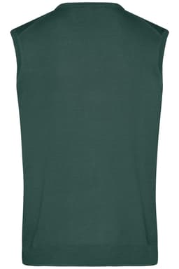A green men's V-neck vest with a sleeveless design and a fitted shape. It includes a logo.