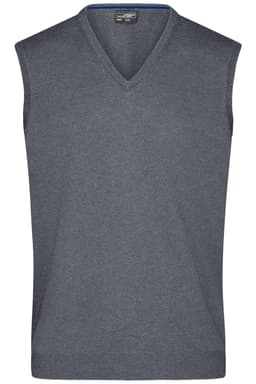 A grey men's v-neck vest made from knitted material, featuring a solid colour and sleeveless design.