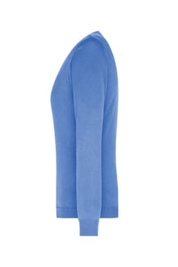 A ladies' v-neck pullover in a light blue colour, featuring long sleeves and a fitted design.