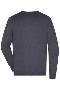 A grey men's V-neck pullover jumper with long sleeves and a plain back design.