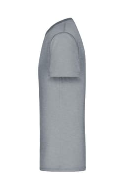 A grey men's t-shirt featuring short sleeves and a simple design, with a logo on the fabric.