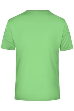 A green men's T-shirt displayed from the back, featuring a logo. Short-sleeved and made from activewear fabric.