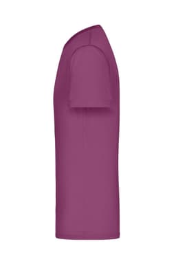 A purple men's t-shirt with short sleeves and a simple design featuring a branding logo.