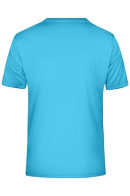 A light blue men's t-shirt with a smooth fabric texture and a simple design. It features a branding logo.