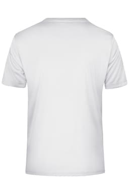 A white men's active T-shirt with a plain back design and a small logo on the label.
