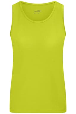 A ladies active tank top in vibrant lime green with a simple design and a logo.