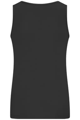 A black ladies active tank top with a simple design and a back view. It features a logo branding.