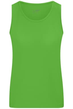 A vibrant green ladies active tank top featuring a classic sleeveless design and a simple logo.