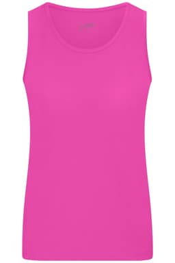 A bright pink ladies' active tank top with a classic sleeveless design and a round neckline. Features a logo.